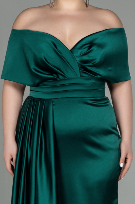 Robe Grande Taille Longue Satin Émeraude ABU2873
