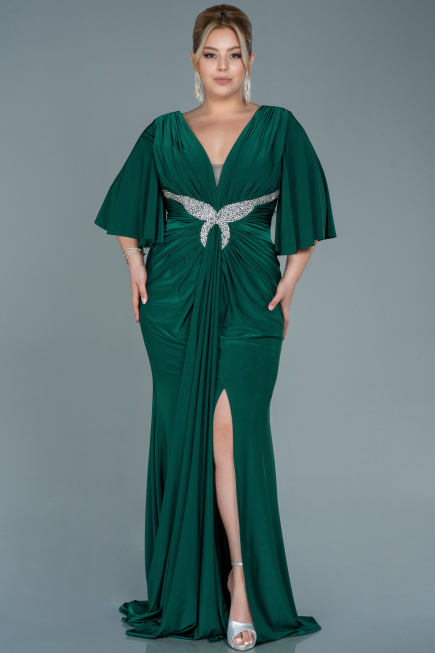 Robe de Soirée Grande Taille Longue Satin Émeraude ABU2646