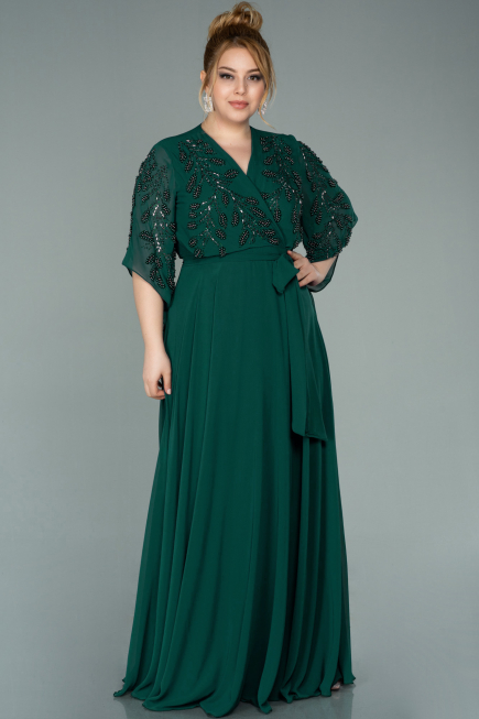 Robe De Soirée Grande Taille Mousseline Longue Émeraude ABU2071