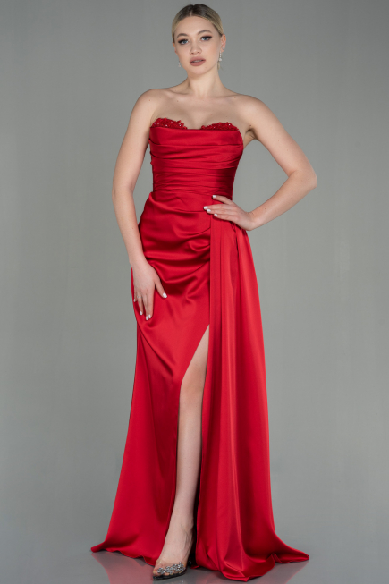 Robe de Soirée Longue Satin Rouge ABU2965