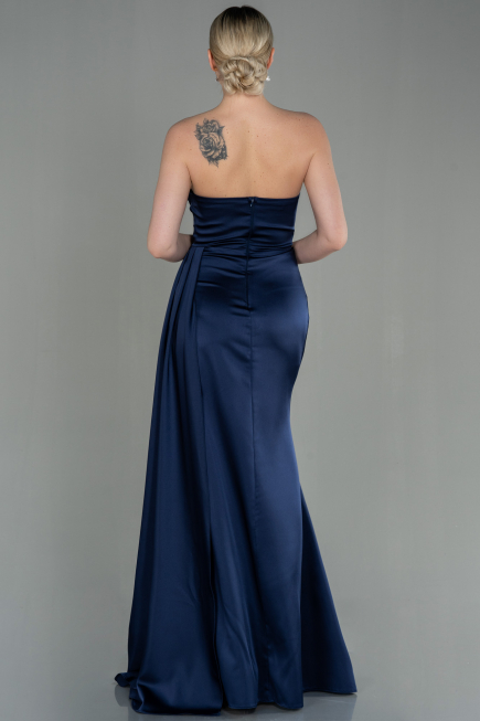 Robe de Soirée Longue Satin Bleu Marine ABU2965