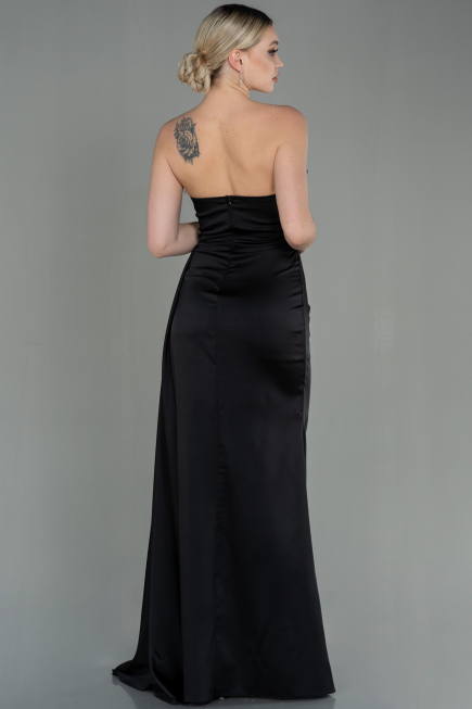 Robe de Soirée Longue Satin Noir ABU2965