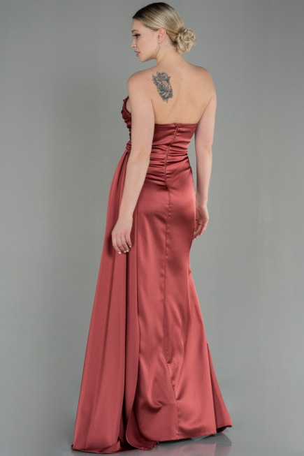 Robe de Soirée Longue Satin Marron Clair ABU2965