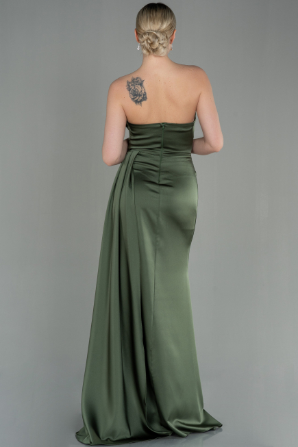 Robe de Soirée Longue Satin Vert Huile ABU2965