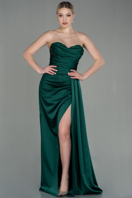 Robe de Soirée Longue Satin Émeraude ABU2965