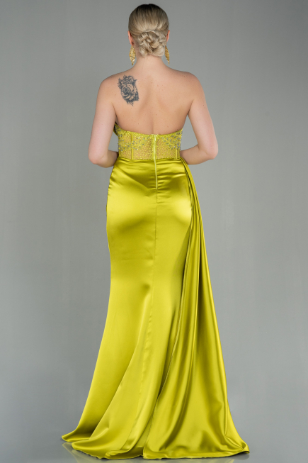 Robe De Soirée Satin Longue Pistache vert ABU2127