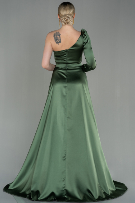 Robe De Soirée Satin Longue Vert Huile ABU2610