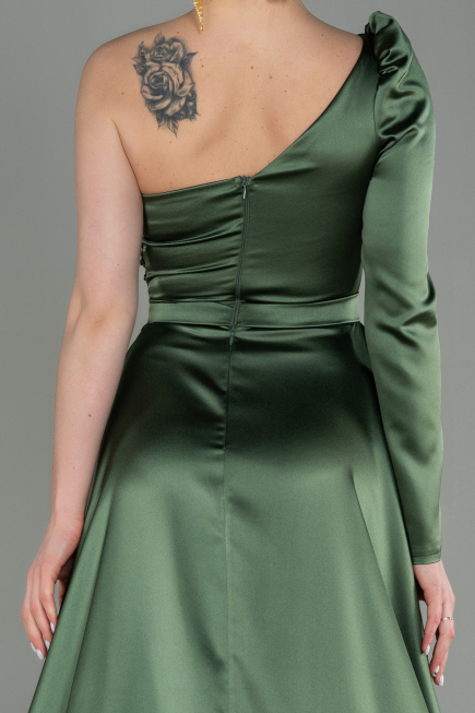 Robe De Soirée Satin Longue Vert Huile ABU2610
