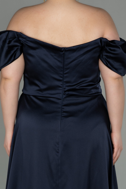 Robe de Soirée Grande Taille Longue Satin Bleu Marine Foncé ABU2923