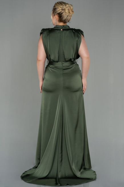 Robe Grande Taille Longue Satin Kaki ABU2969