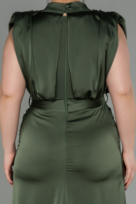 Robe Grande Taille Longue Satin Kaki ABU2969