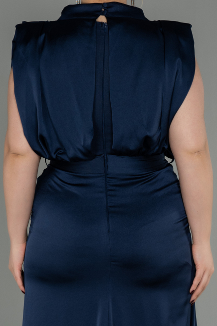 Robe Grande Taille Longue Satin Bleu Marine ABU2969