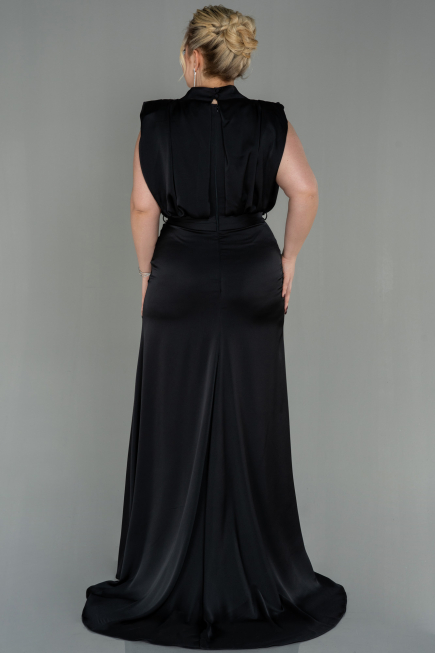 Robe Grande Taille Longue Satin Noir ABU2969