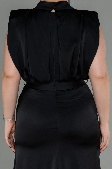 Robe Grande Taille Longue Satin Noir ABU2969