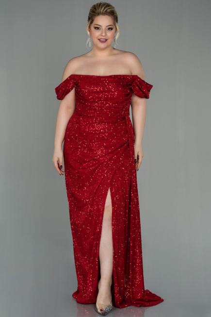 Robe Grande Taille Longue Squameuse Rouge ABU2973