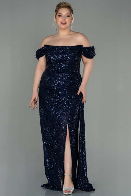 Robe Grande Taille Longue Squameuse Bleu Marine ABU2973