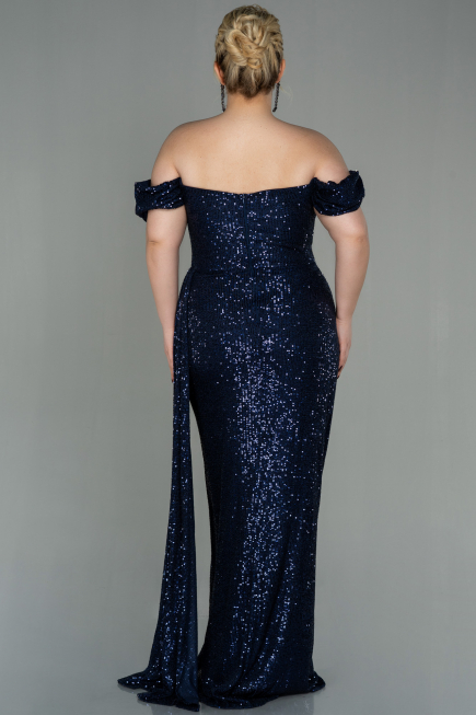 Robe Grande Taille Longue Squameuse Bleu Marine ABU2973