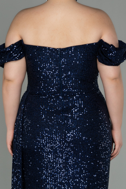Robe Grande Taille Longue Squameuse Bleu Marine ABU2973
