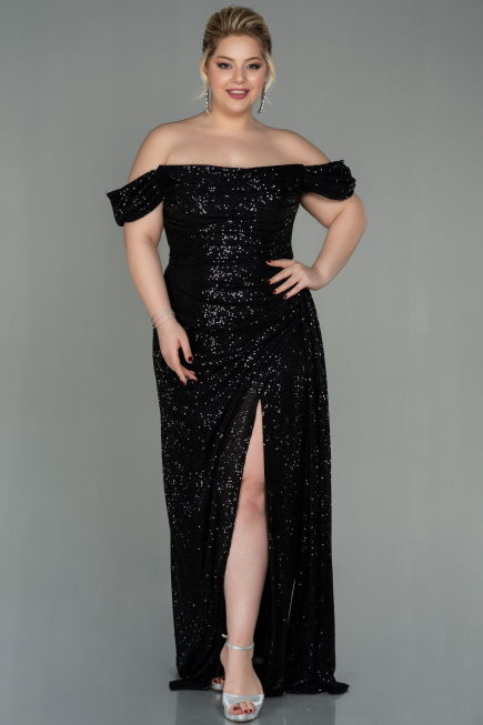 Robe Grande Taille Longue Squameuse Noir ABU2973