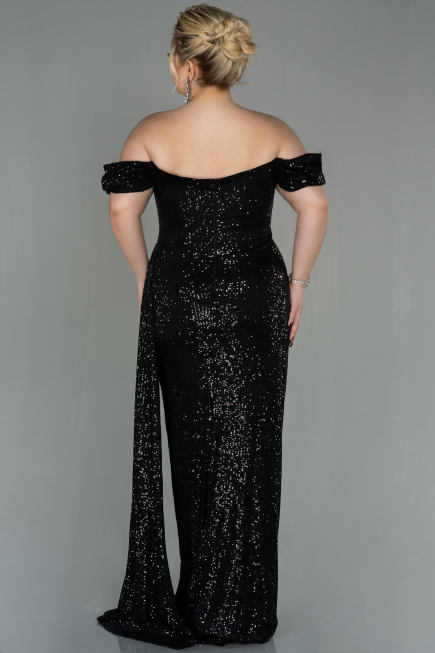 Robe Grande Taille Longue Squameuse Noir ABU2973