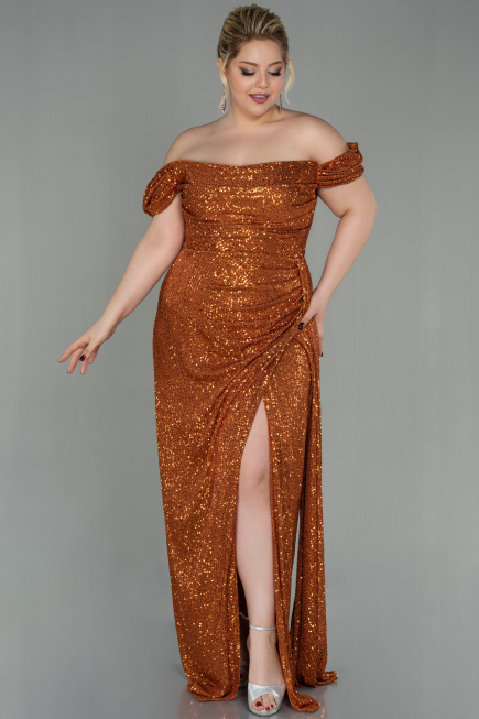 Robe Grande Taille Longue Squameuse Marron Clair ABU2973