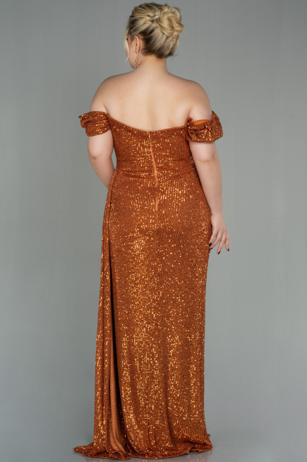 Robe Grande Taille Longue Squameuse Marron Clair ABU2973
