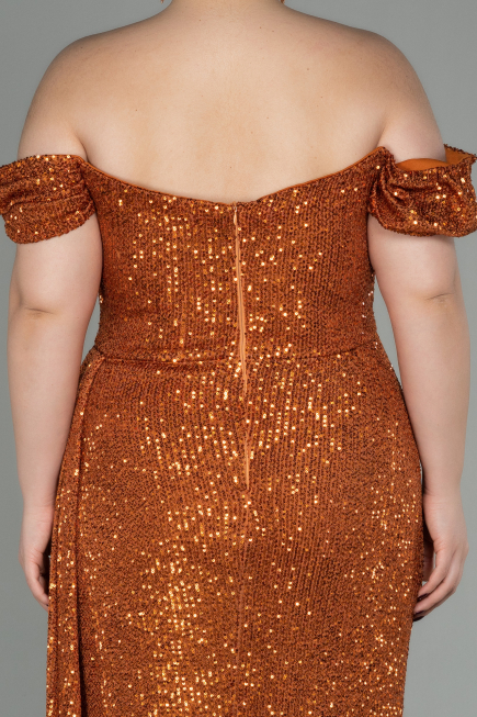 Robe Grande Taille Longue Squameuse Marron Clair ABU2973