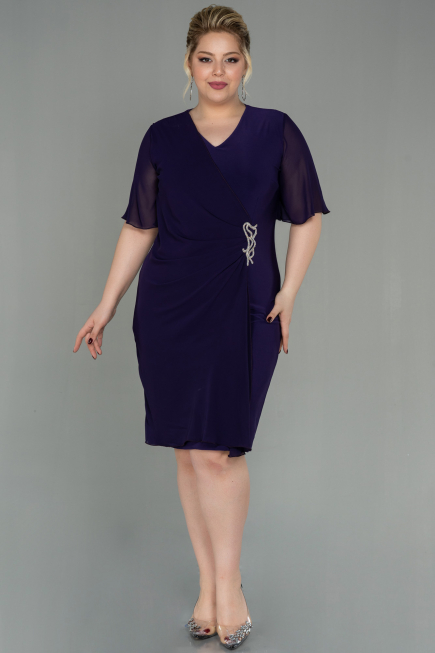 Robe de Soirée Grande Taille Courte Mousseline Violet ABK1299