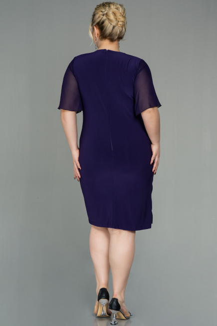 Robe de Soirée Grande Taille Courte Mousseline Violet ABK1299