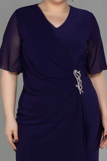 Robe de Soirée Grande Taille Courte Mousseline Violet ABK1299