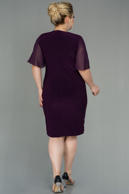 Robe De Soirée Grande Taille Mousseline Courte Prune ABK1299