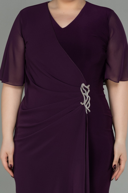 Robe De Soirée Grande Taille Mousseline Courte Prune ABK1299