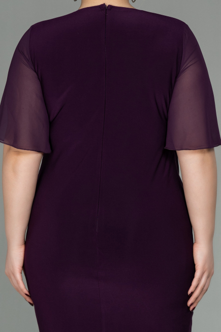 Robe De Soirée Grande Taille Mousseline Courte Prune ABK1299