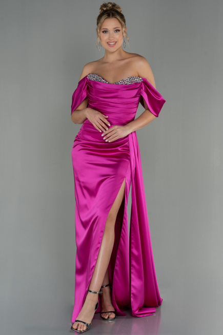 Robe De Soirée Satin Longue Fushia ABU2661