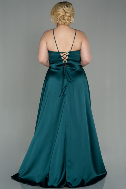 Robe de Soirée Grande Taille Longue Satin Émeraude ABU3020