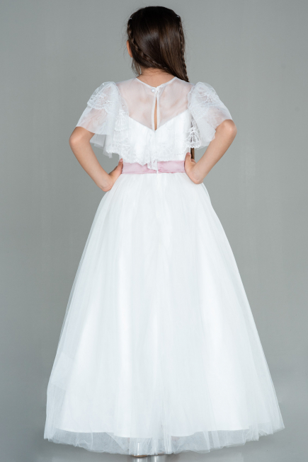 Robe de Soirée Enfants Devant Court Dos Long Blanc ABO103