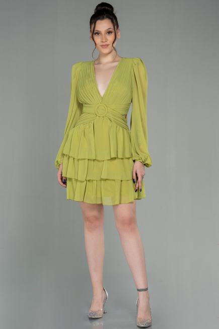 Robe de Ceremonie Mousseline Mini Pistache vert ABK959
