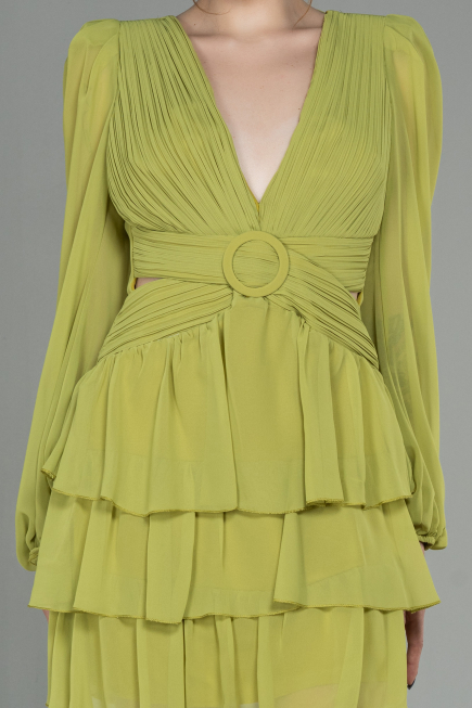 Robe de Ceremonie Mousseline Mini Pistache vert ABK959