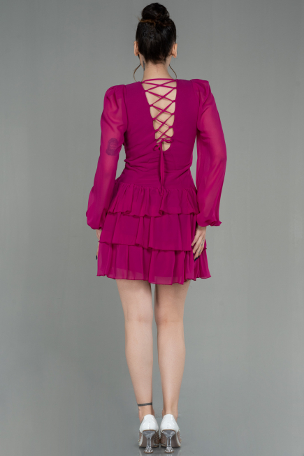 Robe de Ceremonie Mousseline Mini Fushia ABK959