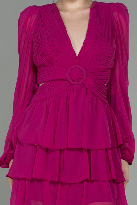Robe de Ceremonie Mousseline Mini Fushia ABK959