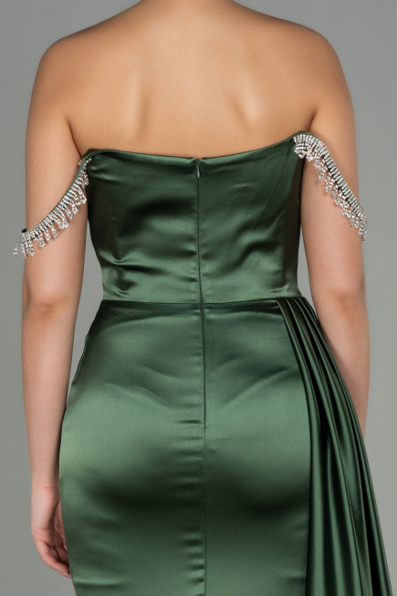 Robe De Soirée Satin Longue Vert Huile ABU2618