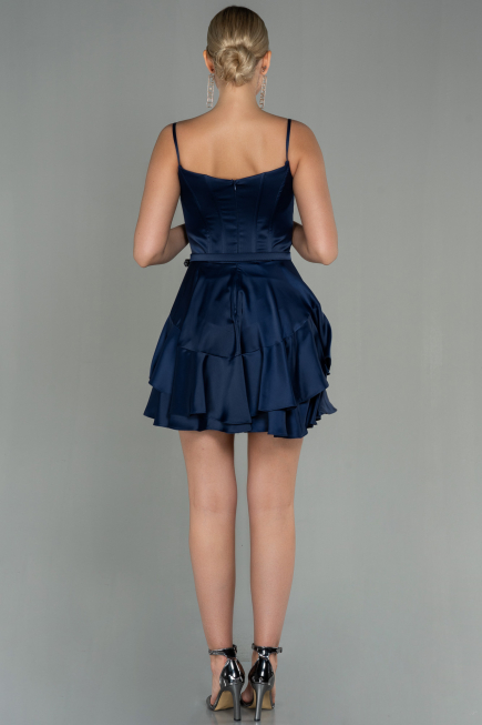 Robe de Cérémonie Courte Satin Bleu Marine ABK1691