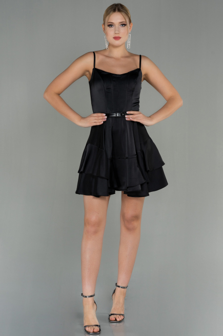 Robe de Cérémonie Courte Satin Noir ABK1691