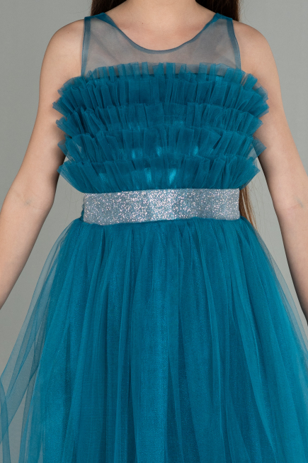 Robe de Soirée Enfants Longue Vert Pétrole ABU3032
