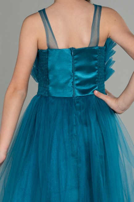 Robe de Soirée Enfants Longue Vert Pétrole ABU3032
