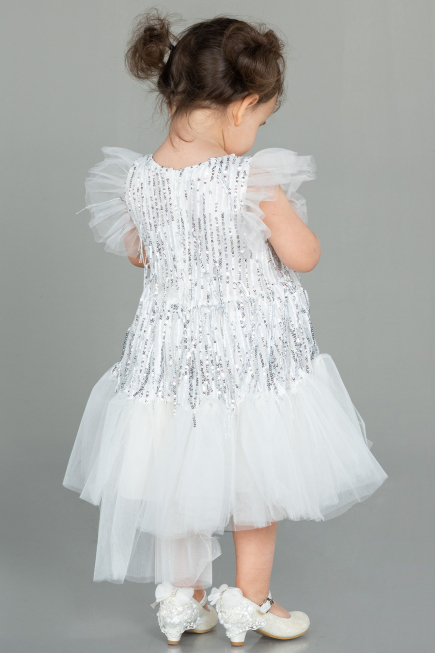 Robe de Soirée Enfants Midi Squameuse Blanc ABK1718