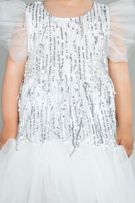 Robe de Soirée Enfants Midi Squameuse Blanc ABK1718