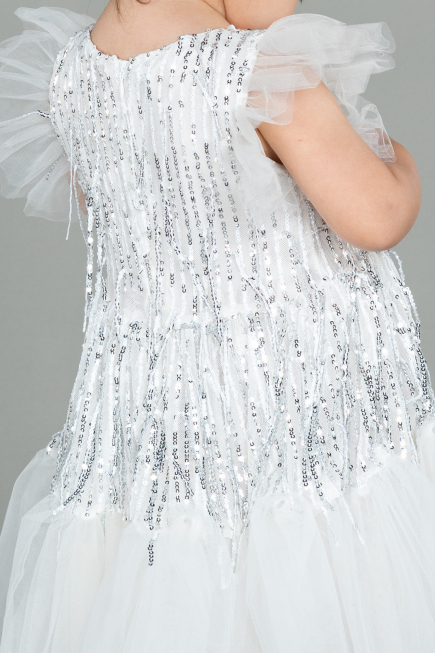 Robe de Soirée Enfants Midi Squameuse Blanc ABK1718