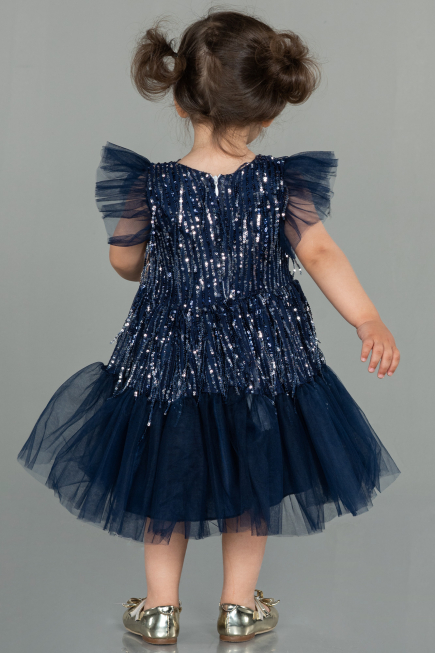 Robe de Soirée Enfants Midi Squameuse Bleu Marine ABK1718