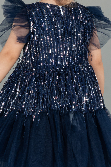 Robe de Soirée Enfants Midi Squameuse Bleu Marine ABK1718